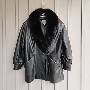 Vintage Marvin Richards Black Leather Jacket with Fur,Size M